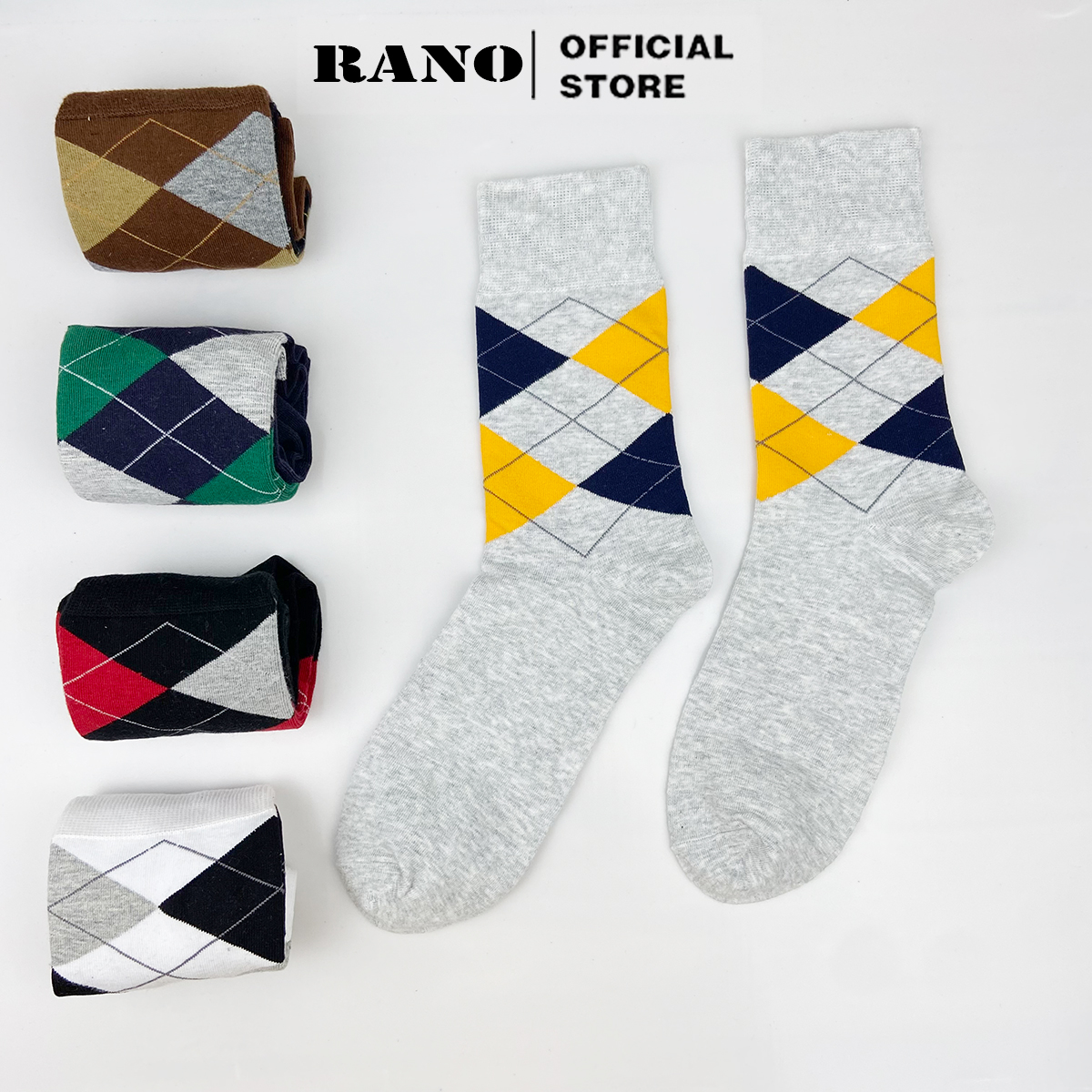 Tất chân nam công sở cổ cao họa tiết quả trám dày đi giày tay cao cấp hàng hiệu cotton chống hôi chân Rano