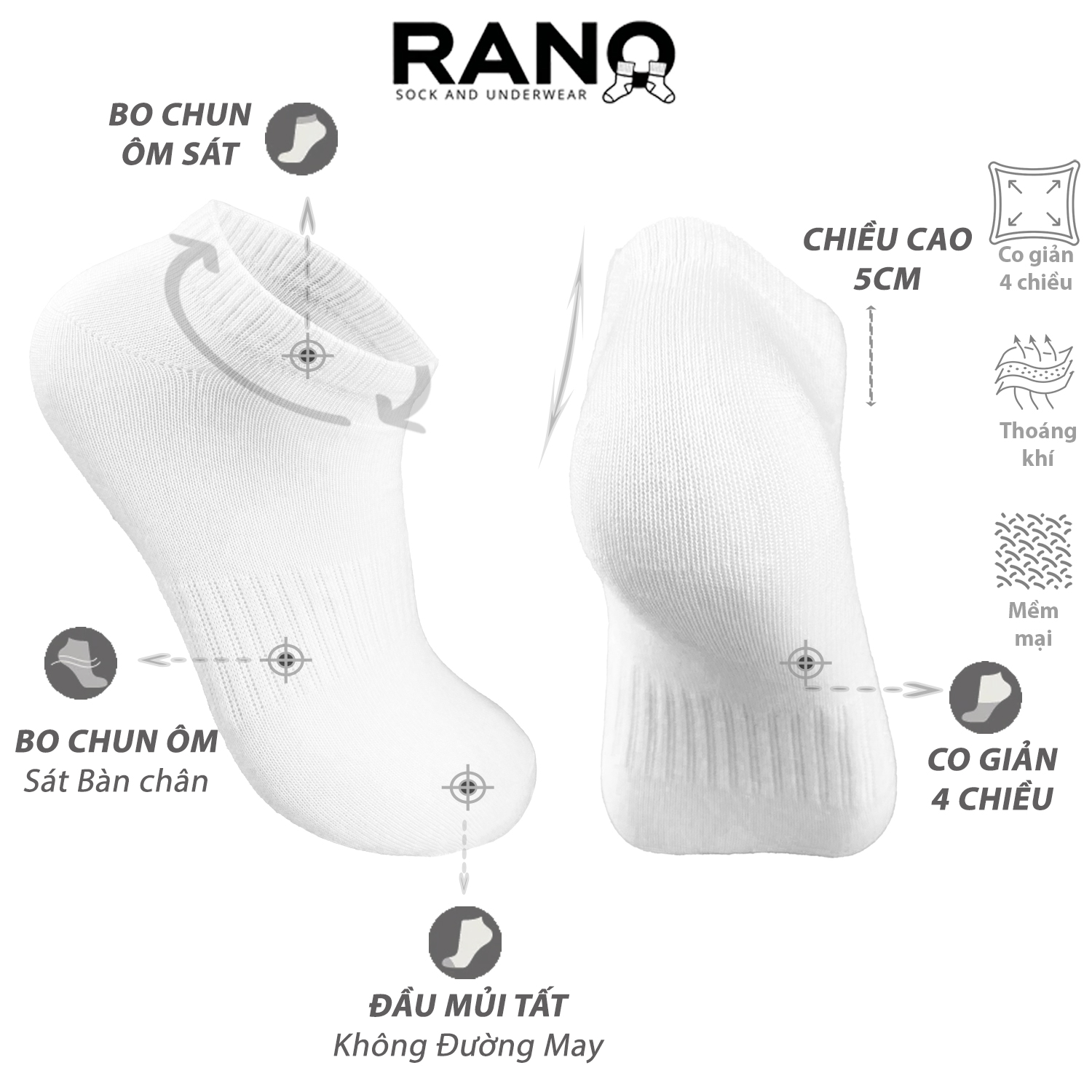 Tất trơn nam nữ cổ ngắn trắng đen chất liệu cotton cao cấp thoáng mát chuẩn xuất khẩu TRON_NG