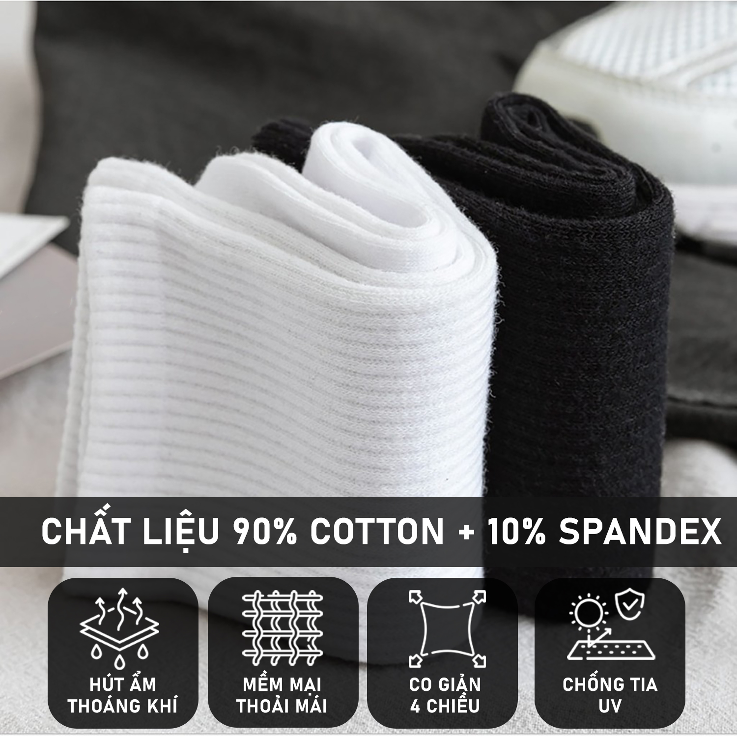 Tất trơn nam nữ cổ ngắn trắng đen chất liệu cotton cao cấp thoáng mát chuẩn xuất khẩu TRON_NG