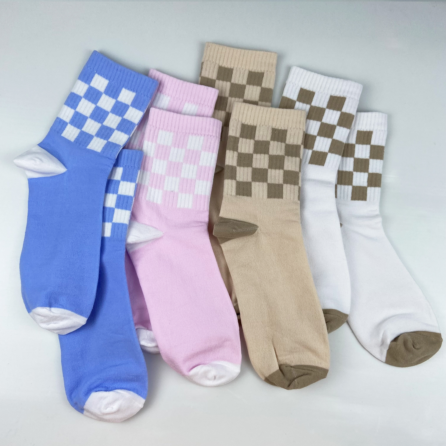 Tất vớ nam nữ cổ cao RANO thể thao trắng nâu hồng xanh sọc ca rô Unisex thời trang Hàn Quốc SOC_CARO