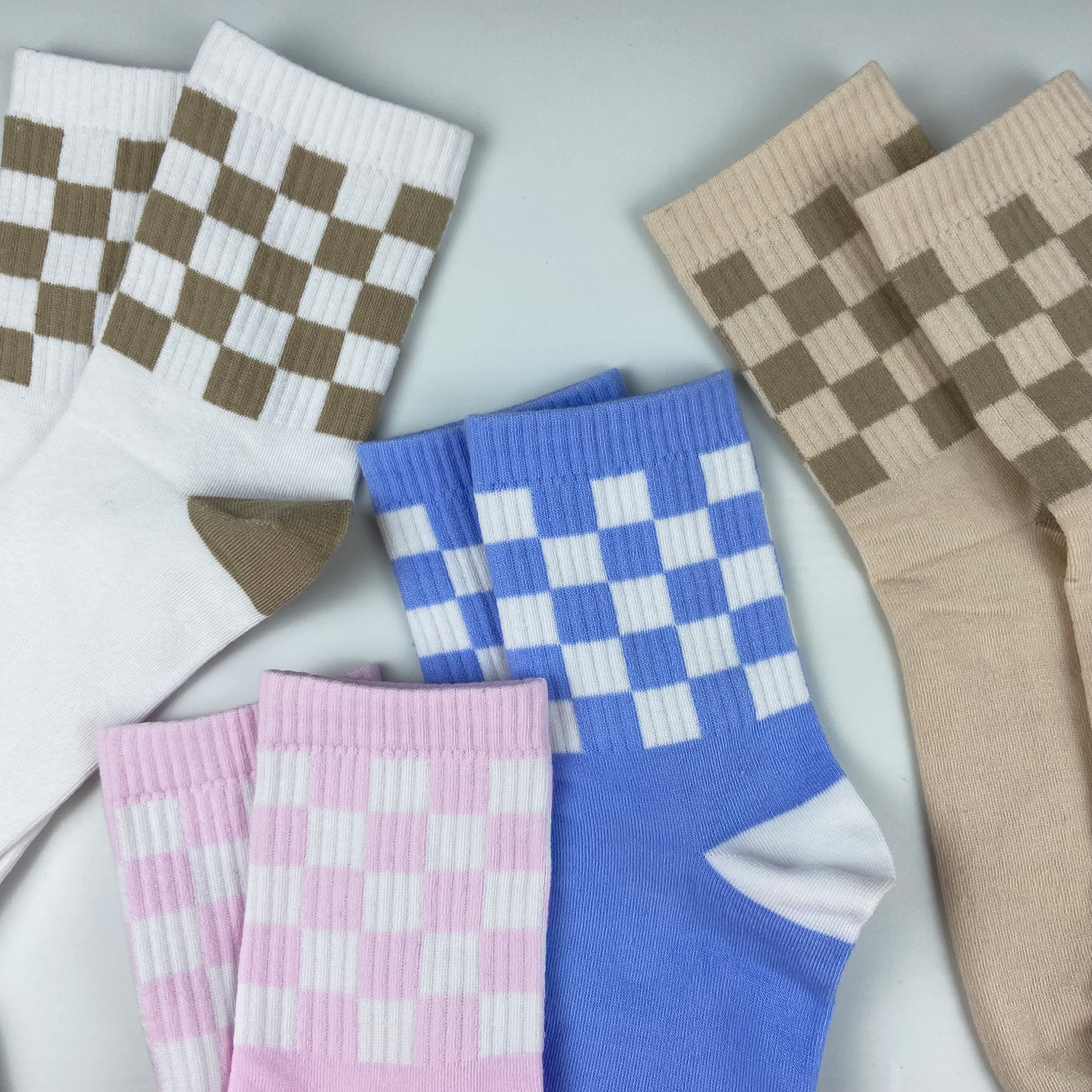 Tất vớ nam nữ cổ cao RANO thể thao trắng nâu hồng xanh sọc ca rô Unisex thời trang Hàn Quốc SOC_CARO