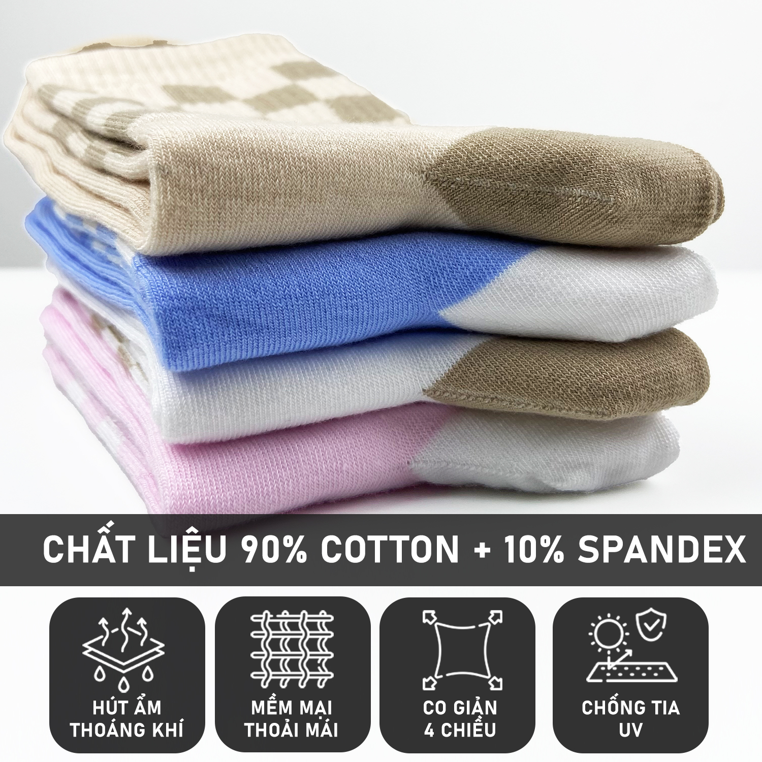 Tất vớ nam nữ cổ cao RANO thể thao trắng nâu hồng xanh sọc ca rô Unisex thời trang Hàn Quốc SOC_CARO